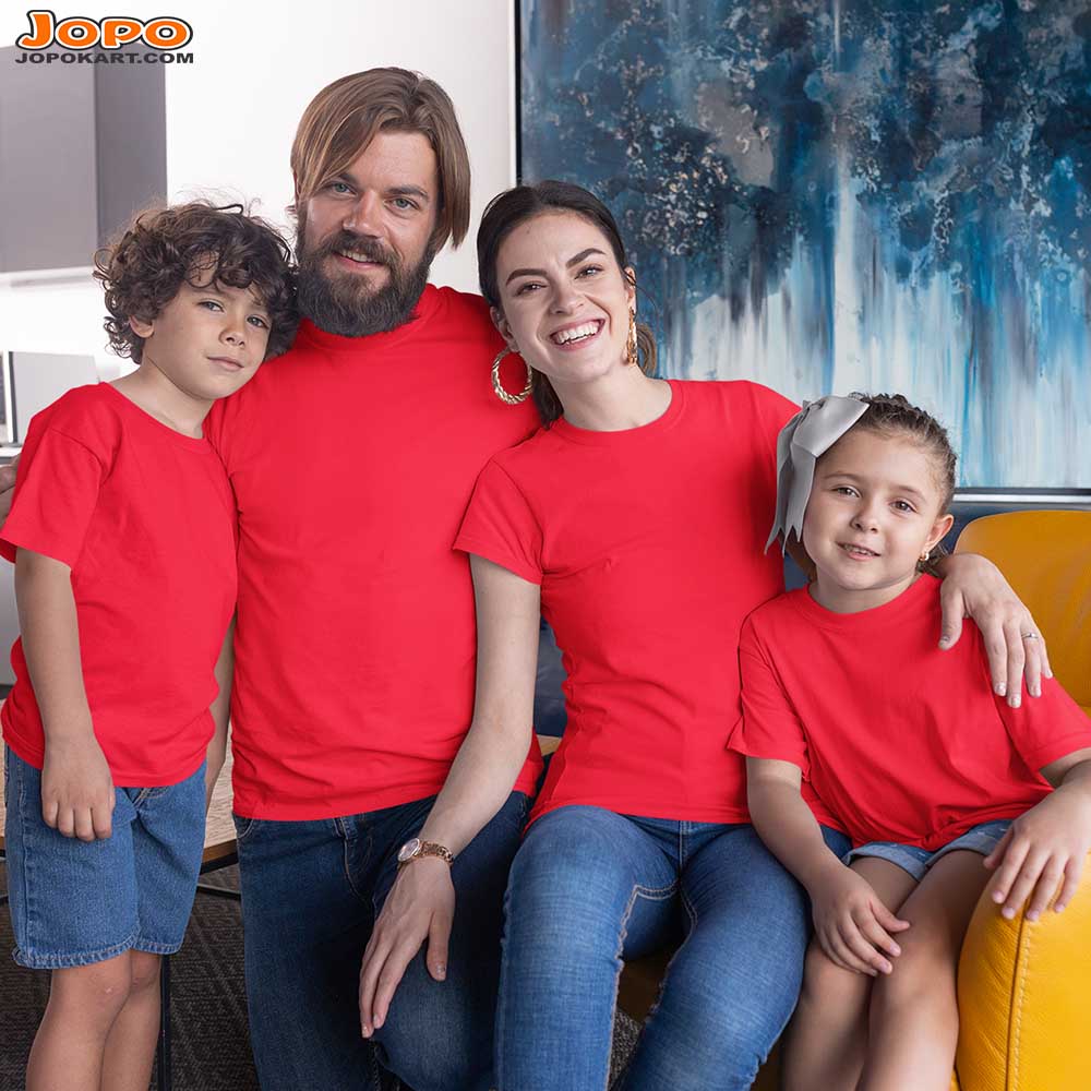 jopo family round neck half sleeve matching printed dress best outfit for outdoor photoshoot Custom image red