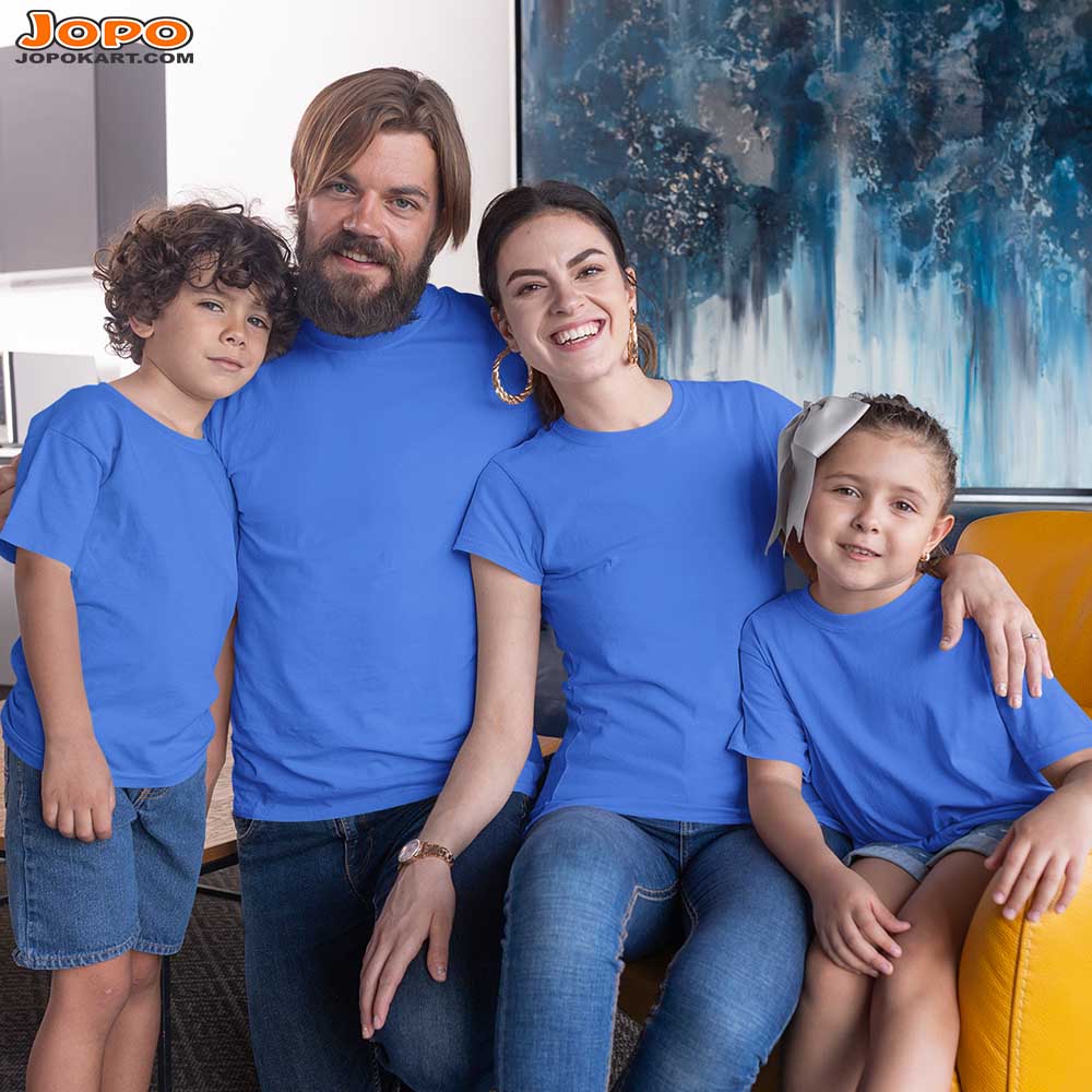 jopo family round neck half sleeve matching printed dress best outfit for outdoor photoshoot Custom image royal blue