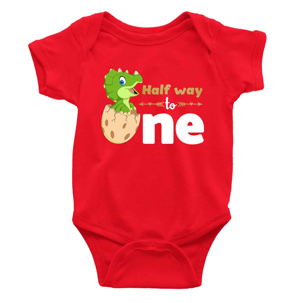 DINO HALF WAY TO ONE ROMPER RED