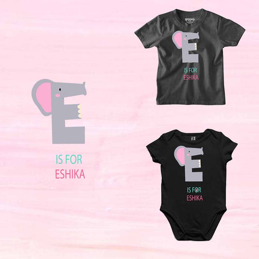 Kid's Alphabet 'E for Eshika' name Multicolor T-shirt/Romper