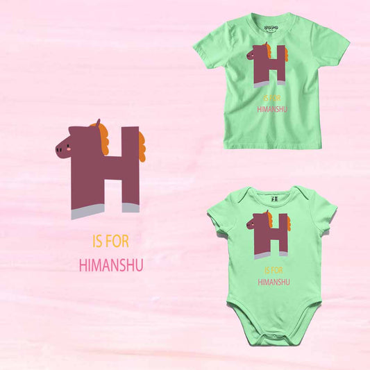 Kid's Alphabet 'H for Himanshu' name Multicolor T-shirt/Romper