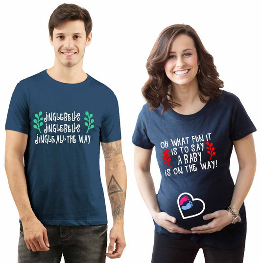 Maternity Matching Couple Tshirt with Baby foot design and Text