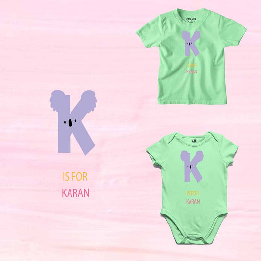 Kid's Alphabet 'K for Karan' name Multicolor T-shirt/Romper
