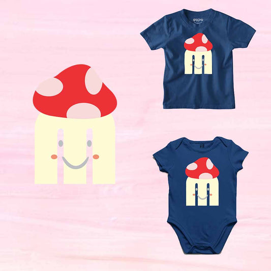 Kid's Alphabet M Mushroom Design Multicolor T-shirt/Romper