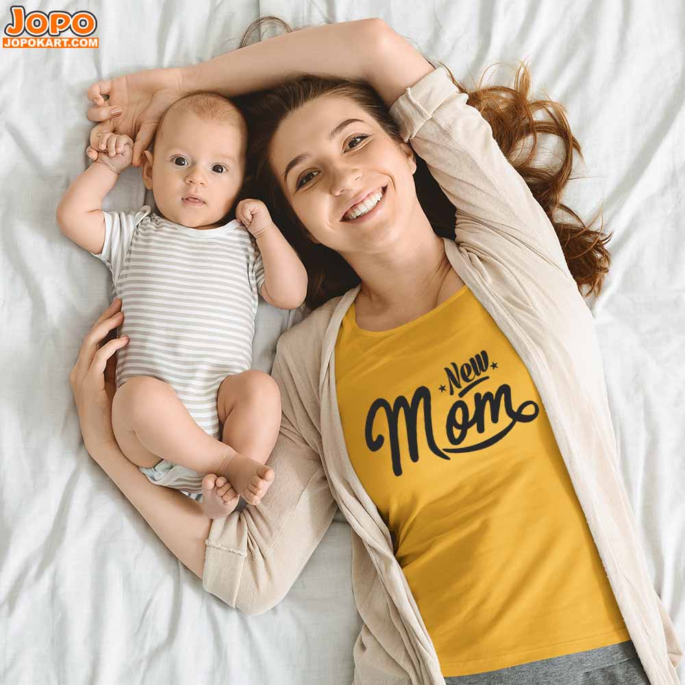 jopo New mom women tshirt celebration mode mustard
