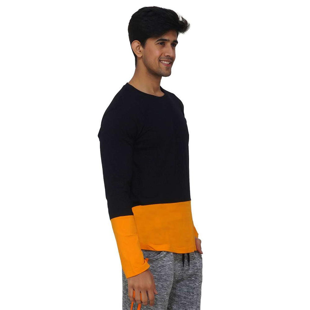 Men's Orange Color Block T-Shirt