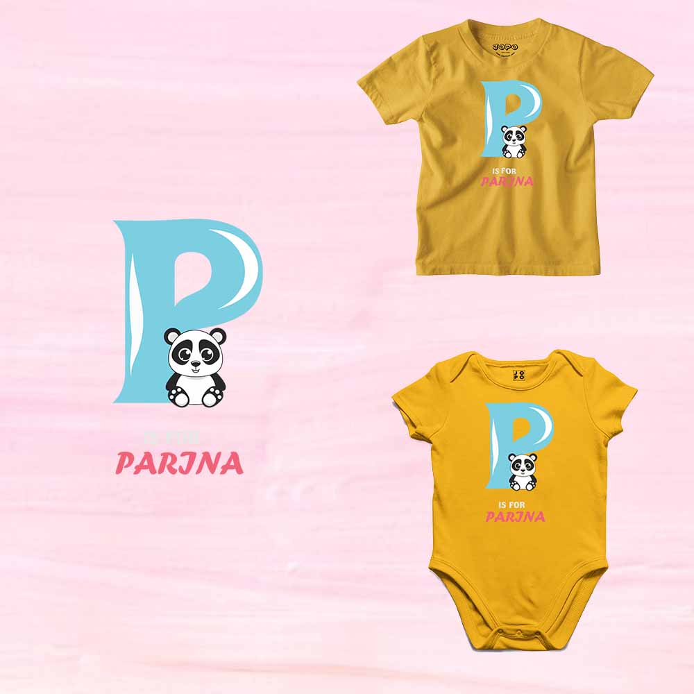 Kid's Alphabet 'P for Parjna' name Multicolor T-shirt/Romper