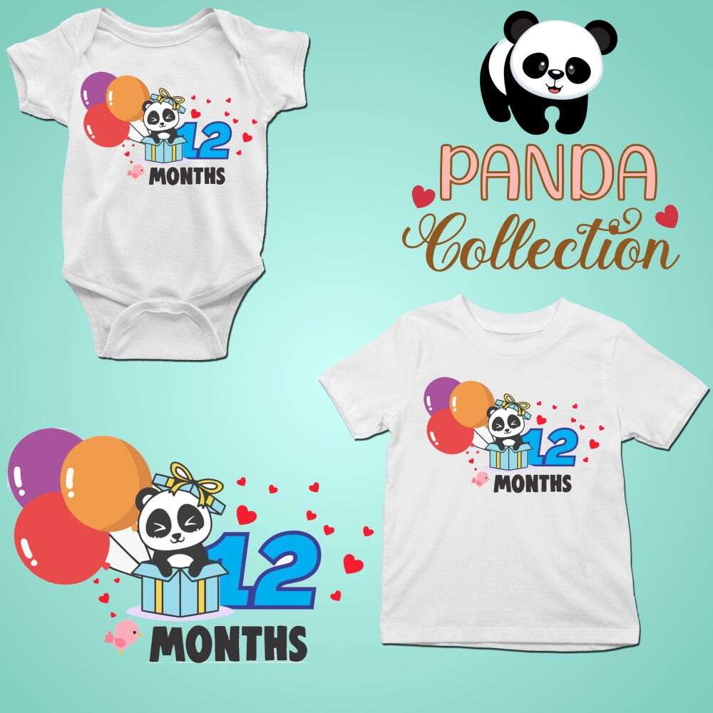 Monthly milestone-12th  month birthday panda T-shirt