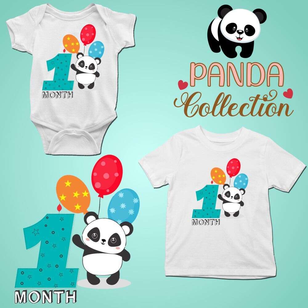 Monthly milestone-1st  month birthday panda T-shirt