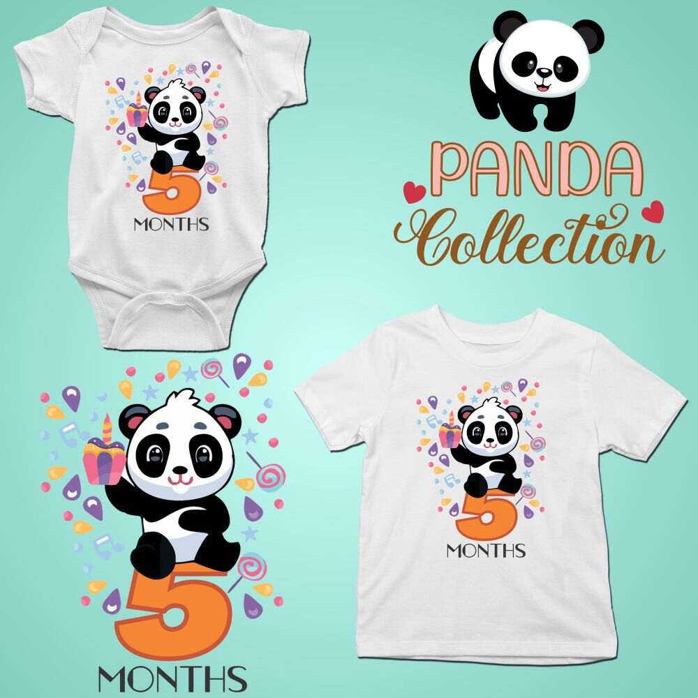 Monthly milestone-5th  month birthday panda T-shirt