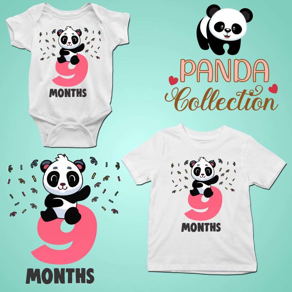 Monthly milestone-9th  month birthday panda T-shirt