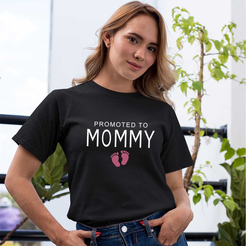 jopo promoted to mommy women tshirt celebration mode black