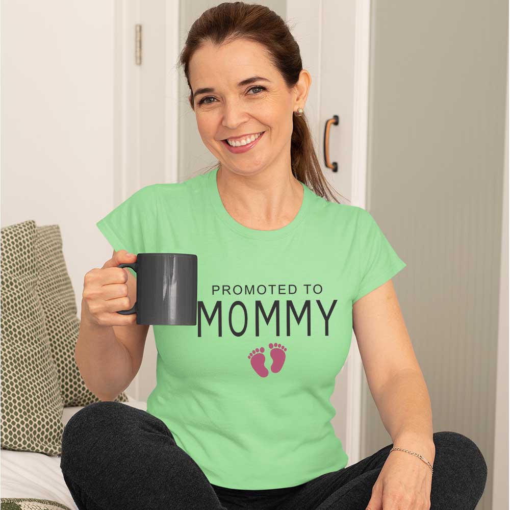 jopo promoted to mommy women tshirt celebration mode mint green