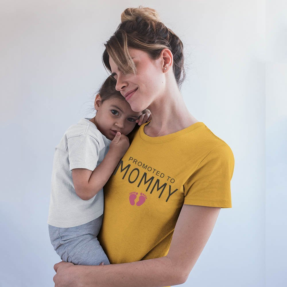 jopo promoted to mommy women tshirt celebration mode mustard