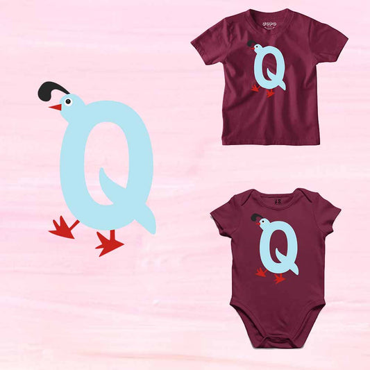 Kid's Alphabet Q Quail Design Multicolor T-shirt/Romper