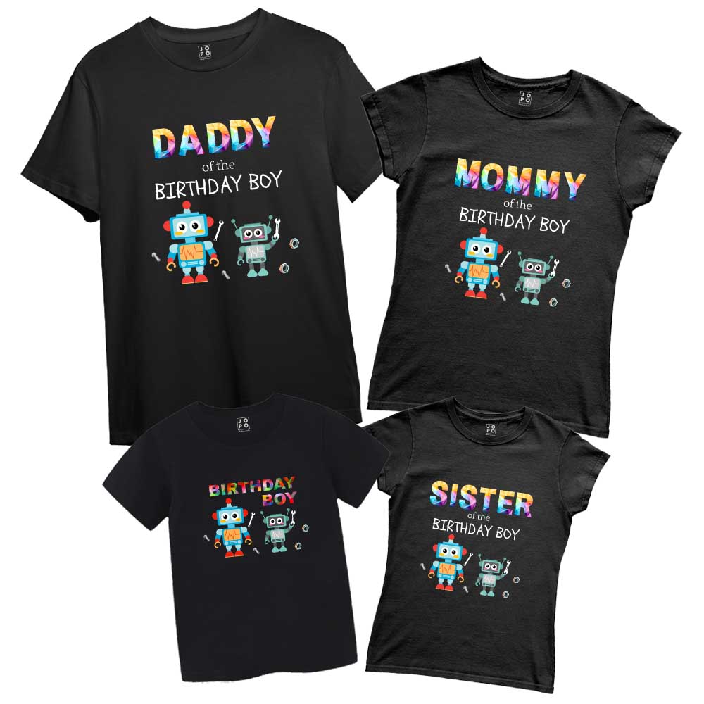 Robot Theme Matching Family T-Shirts Set of 3 and 4 for Mom, Dad, Son & Daughter