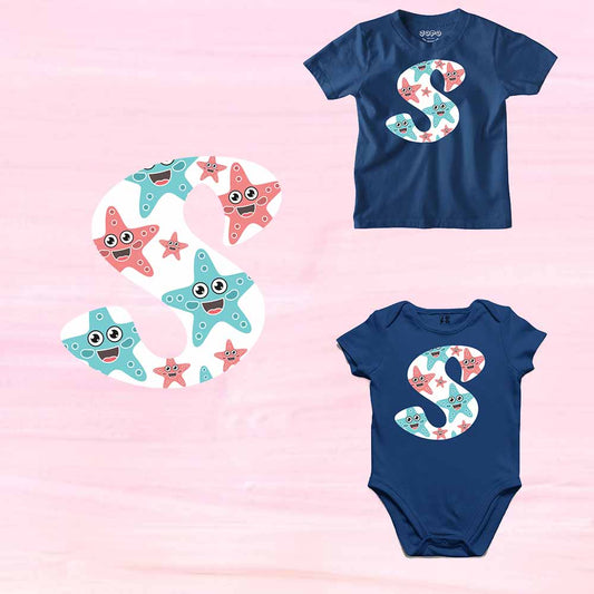 Kid's Alphabet S Star Design Multicolor T-shirt/Romper