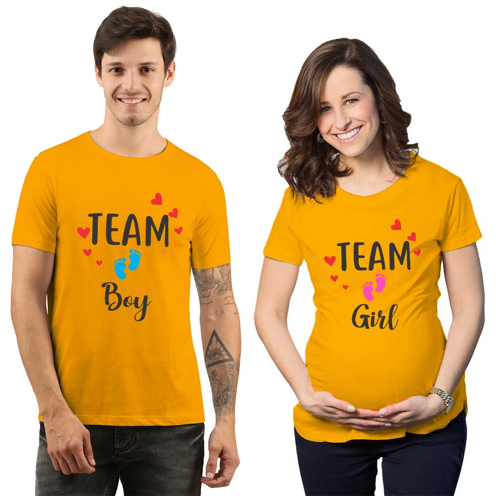 jopo team boy girl maternity announcement matching couples tshirts mustard