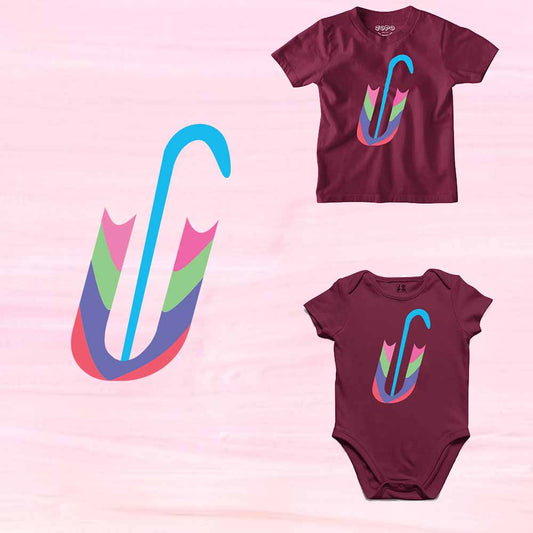 Kid's Alphabet U Umbrella Design Multicolor T-shirt/Romper