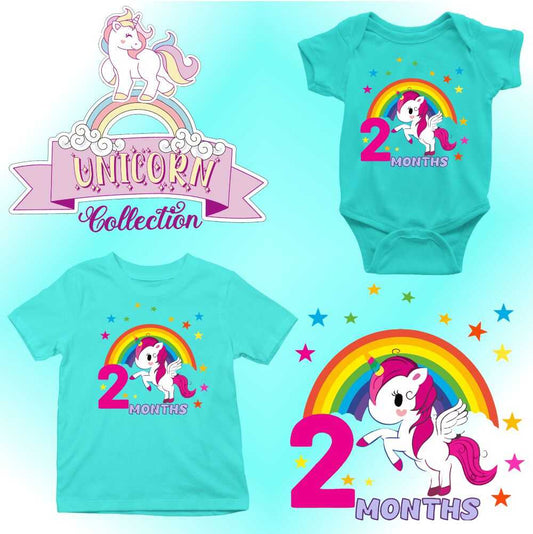 Monthly milestone-2nd  month birthday unicorn T-shirt
