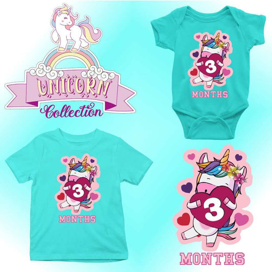 Monthly milestone-3rd  month birthday unicorn T-shirt