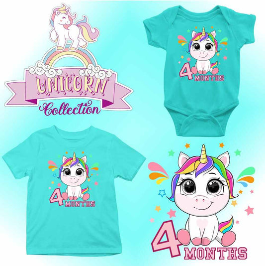 Monthly milestone-4th  month birthday unicorn T-shirt