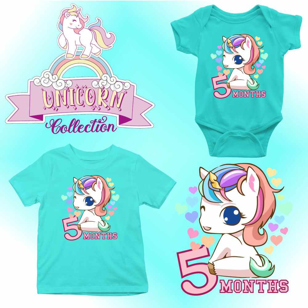 Monthly milestone-5th  month birthday unicorn T-shirt