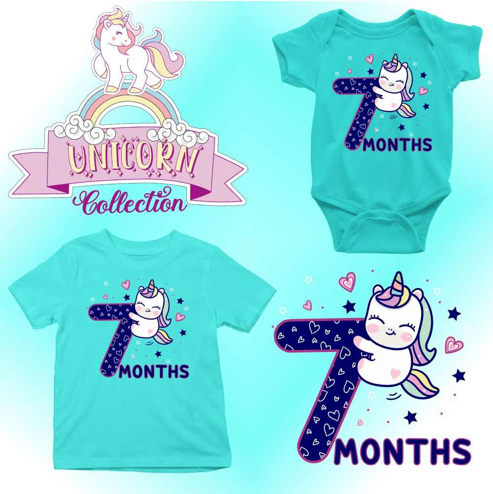 Monthly milestone-7th  month birthday unicorn T-shirt