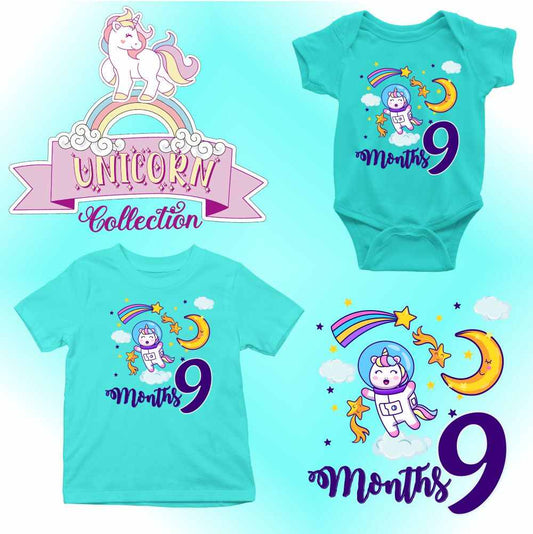 Monthly milestone-9th  month birthday unicorn T-shirt