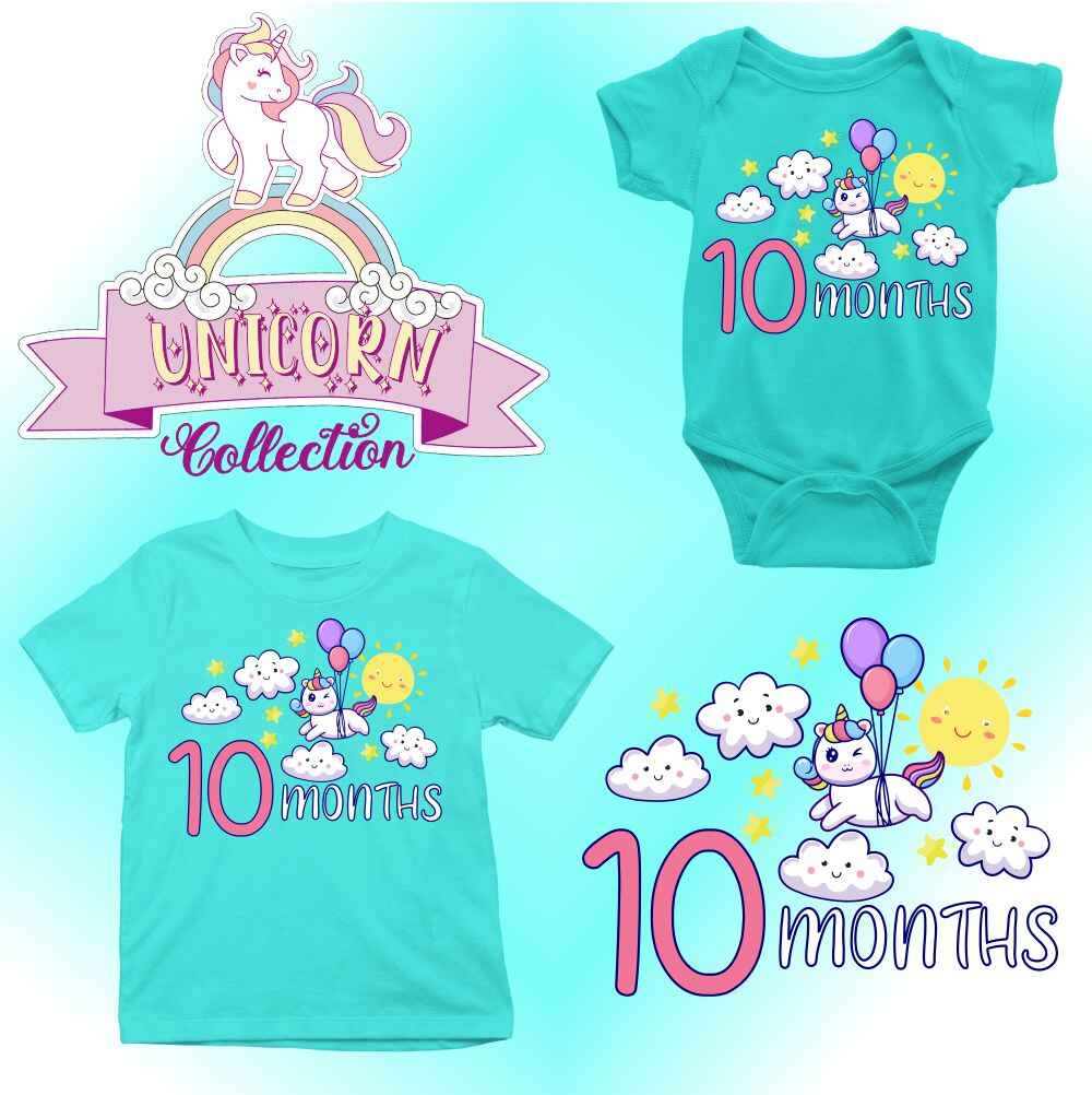 Monthly milestone-10th  month birthday unicorn T-shirt