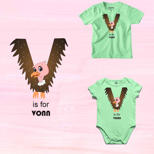 Kid's Alphabet 'V for Vonn' name Multicolor T-shirt/Romper