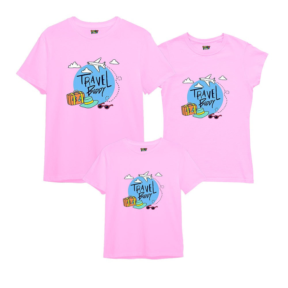 Travel Buddy Matching Family T-Shirts Set of 3 and 4 for Mom, Dad, Son & Daughter