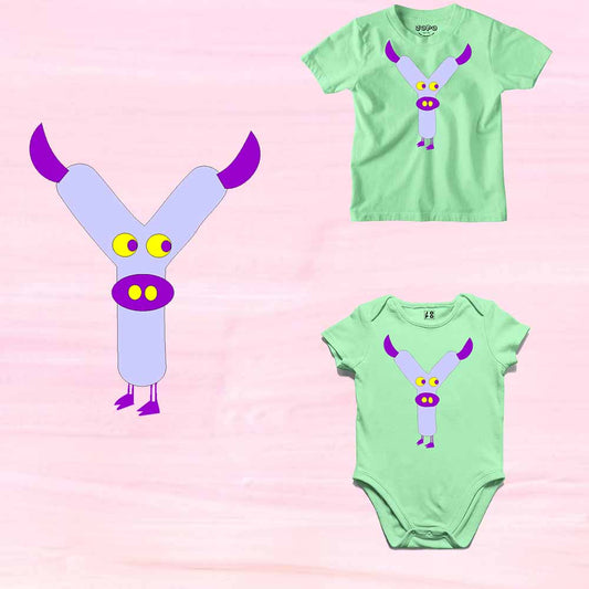 Kid's Alphabet Y Yak Design Multicolor T-shirt/Romper