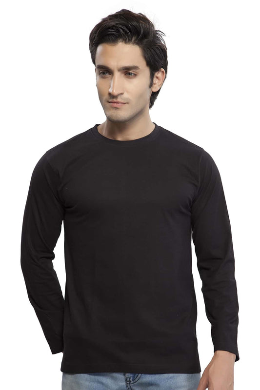 jopo full sleeve plain black round neck 180 gsm