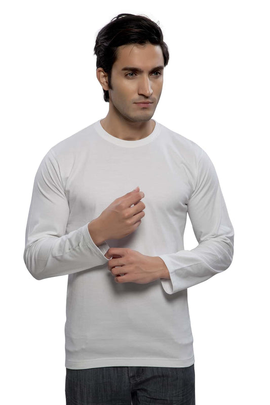 jopo full sleeve plain white round neck 180 gsm