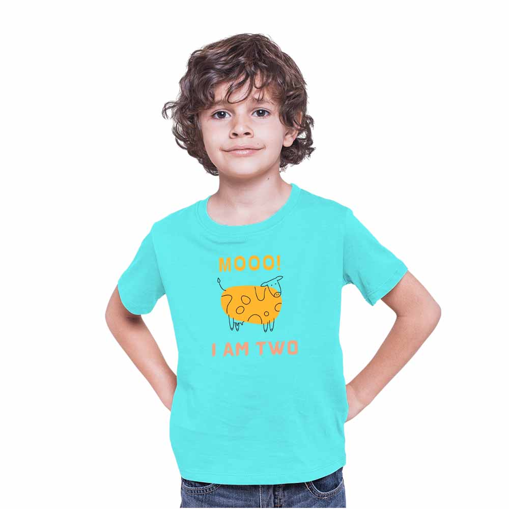 Mooo I Am Two Birthday Theme Kids T-shirt