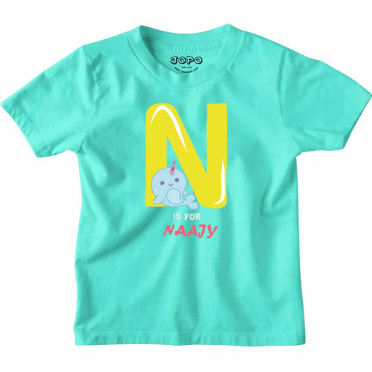 Kid's Alphabet 'N for Naajy' name Multicolor T-shirt/Romper