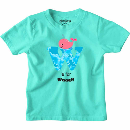 Kid's Alphabet 'W for Waaqif' name Multicolor T-shirt/Romper