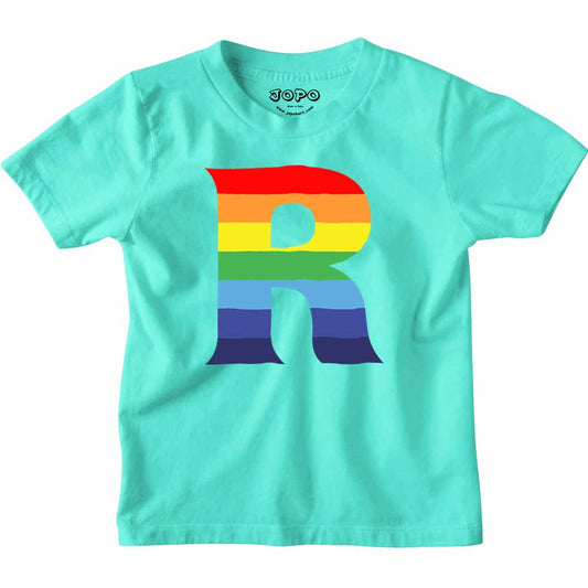Kid's Alphabet R Rainbow Design Multicolor T-shirt/Romper