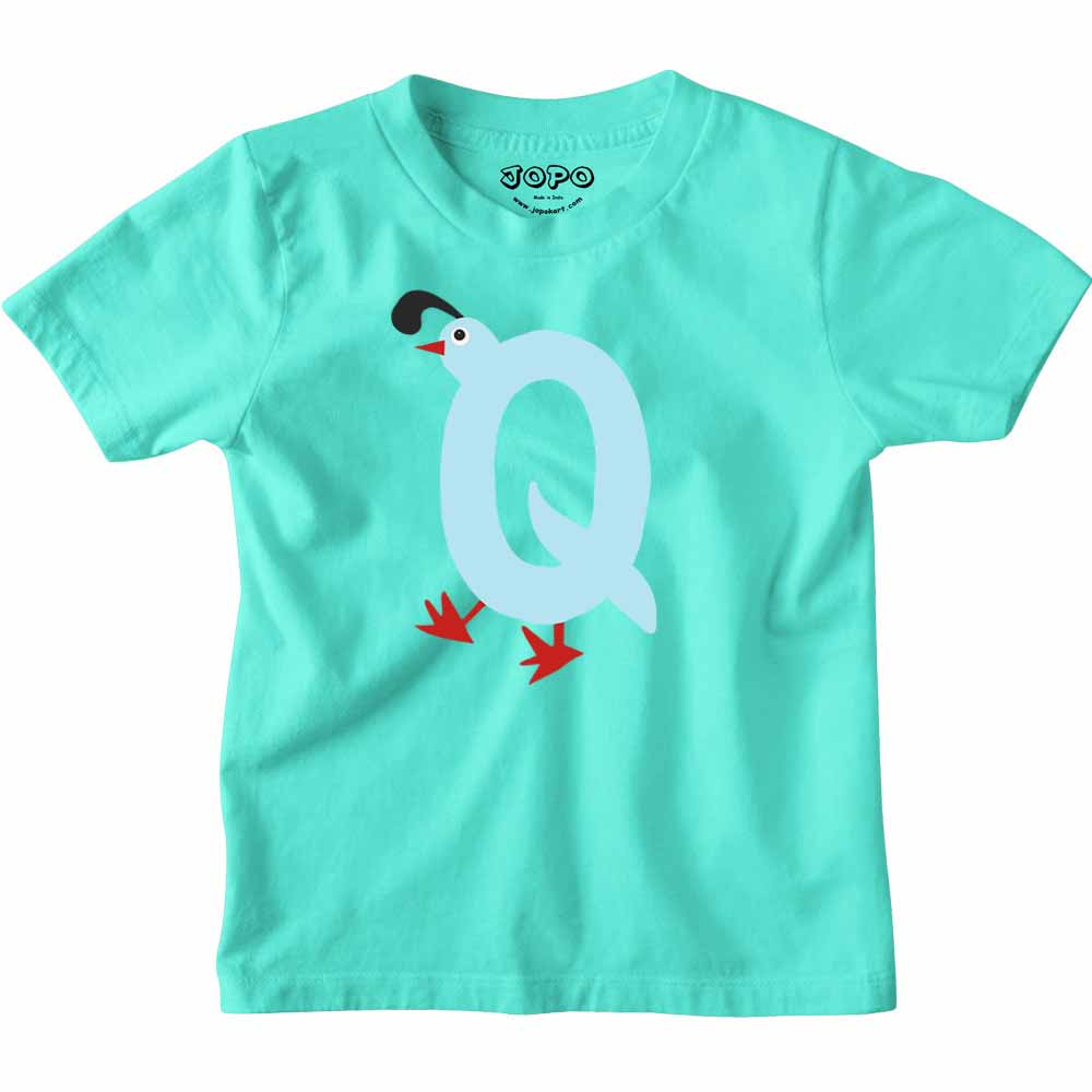 Kid's Alphabet Q Quail Design Multicolor T-shirt/Romper