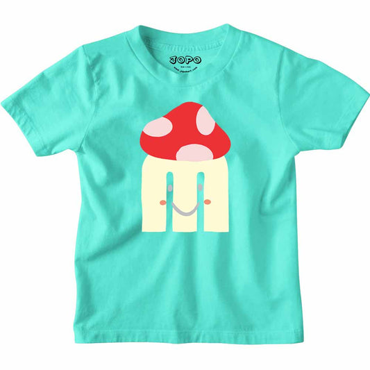 Kid's Alphabet M Mushroom Design Multicolor T-shirt/Romper