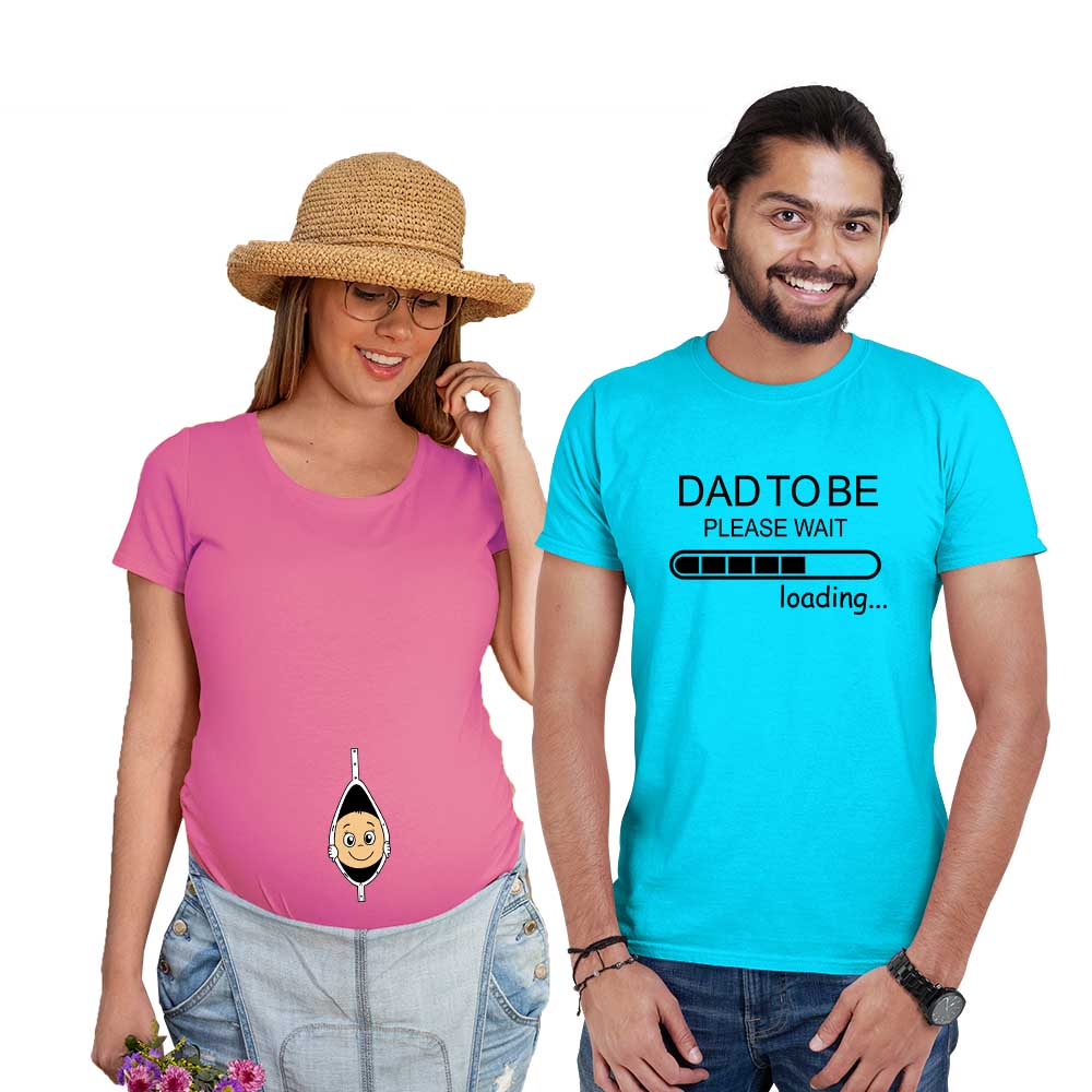 baby come out dad to be maternity couple blue pink