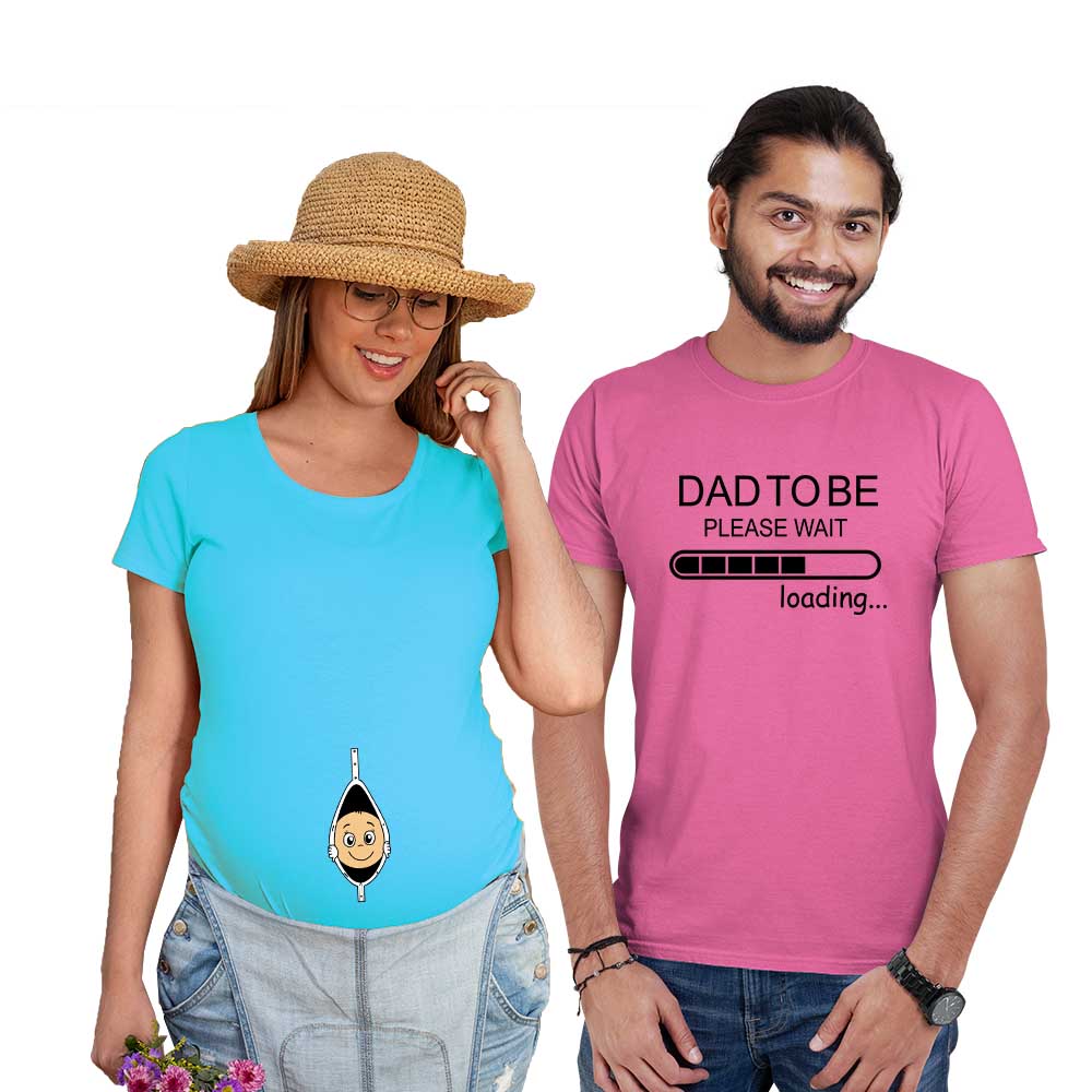 baby come out dad to be maternity couple pink blue