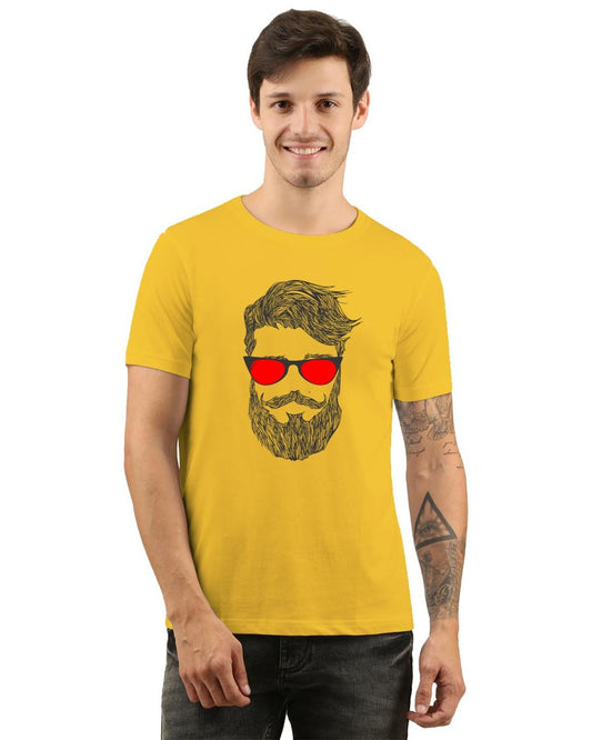 mustard beard glass hipster printed tshirt men round neck