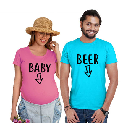 beer baby maternity couple blue pink