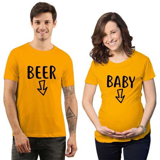 beer baby maternity couple mustard