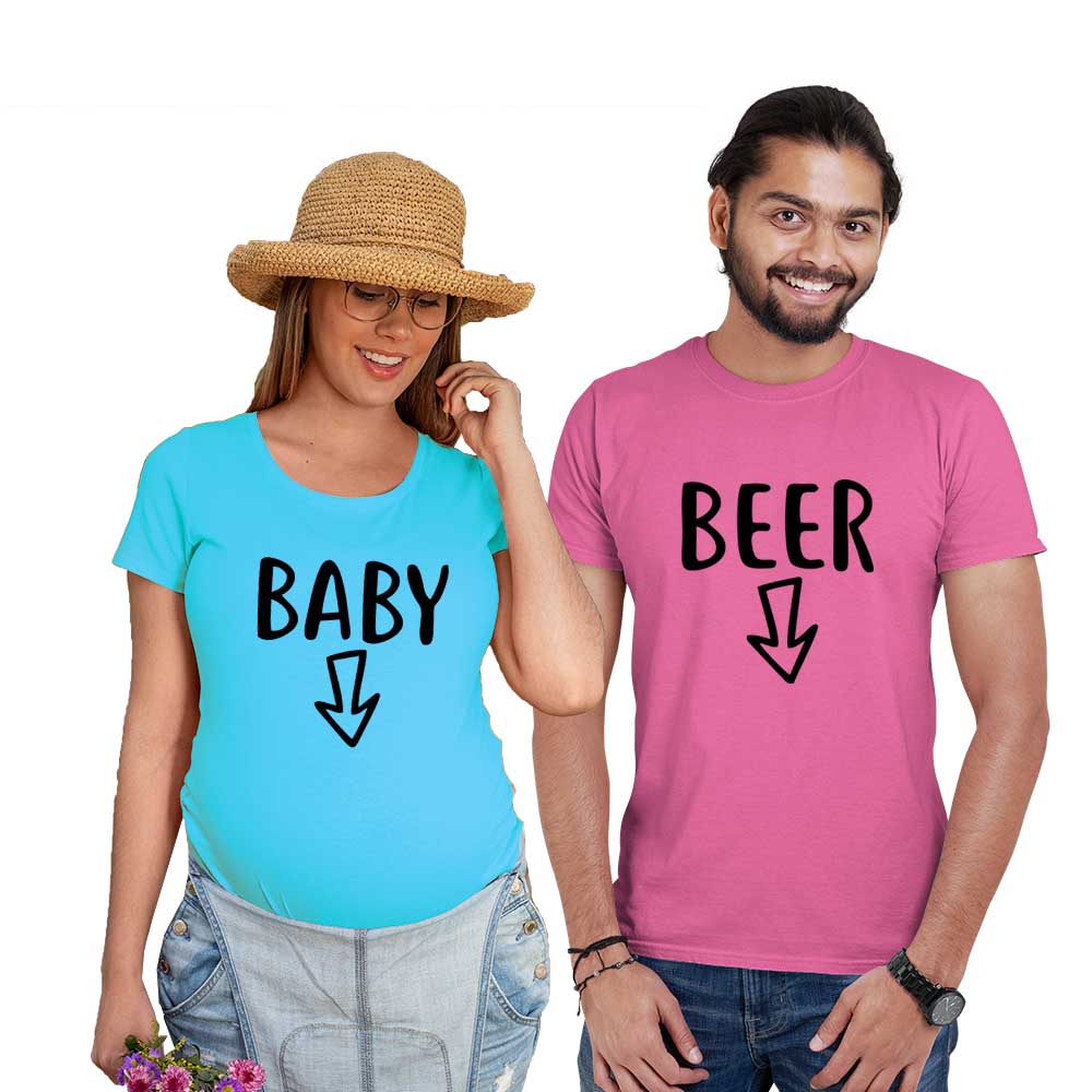 beer baby maternity couple pink blue