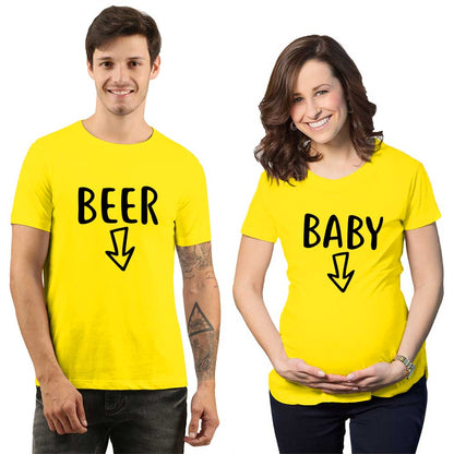beer baby maternity couple yellow