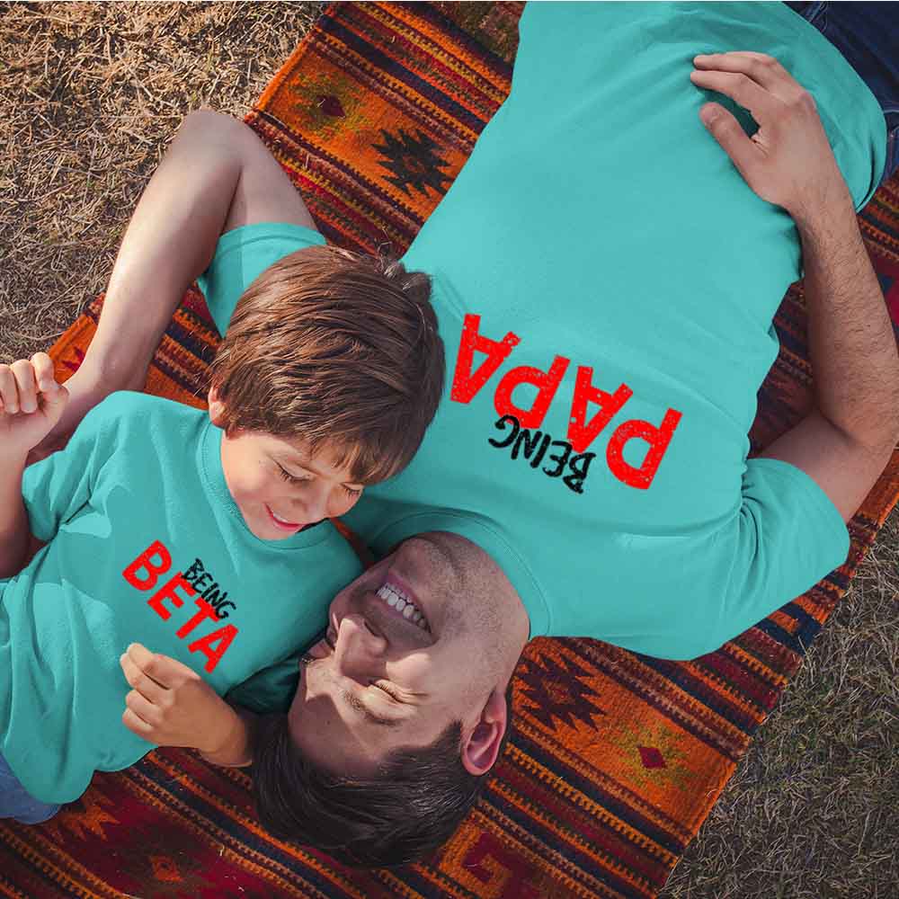 Father Sons dad and son same dress Father Sons aqua blue