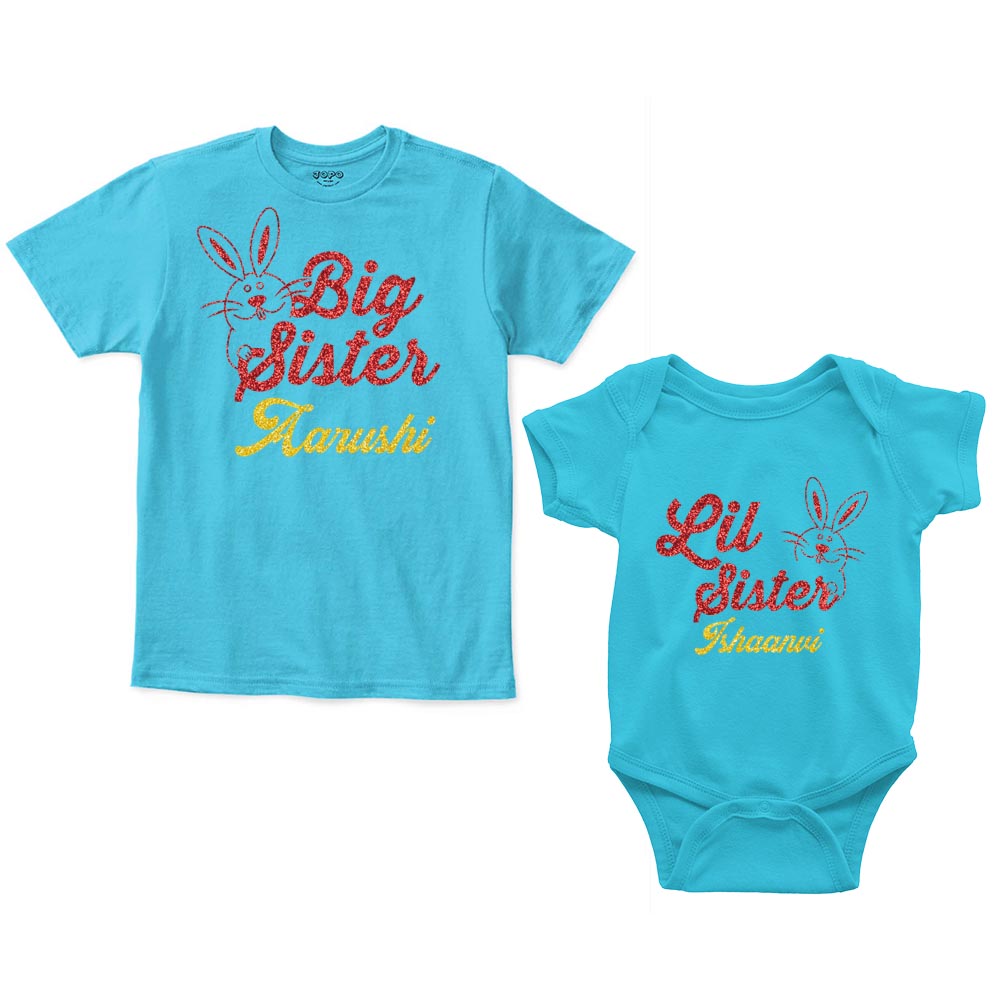 big Sister Lil Sister tshirt with rompers Blue